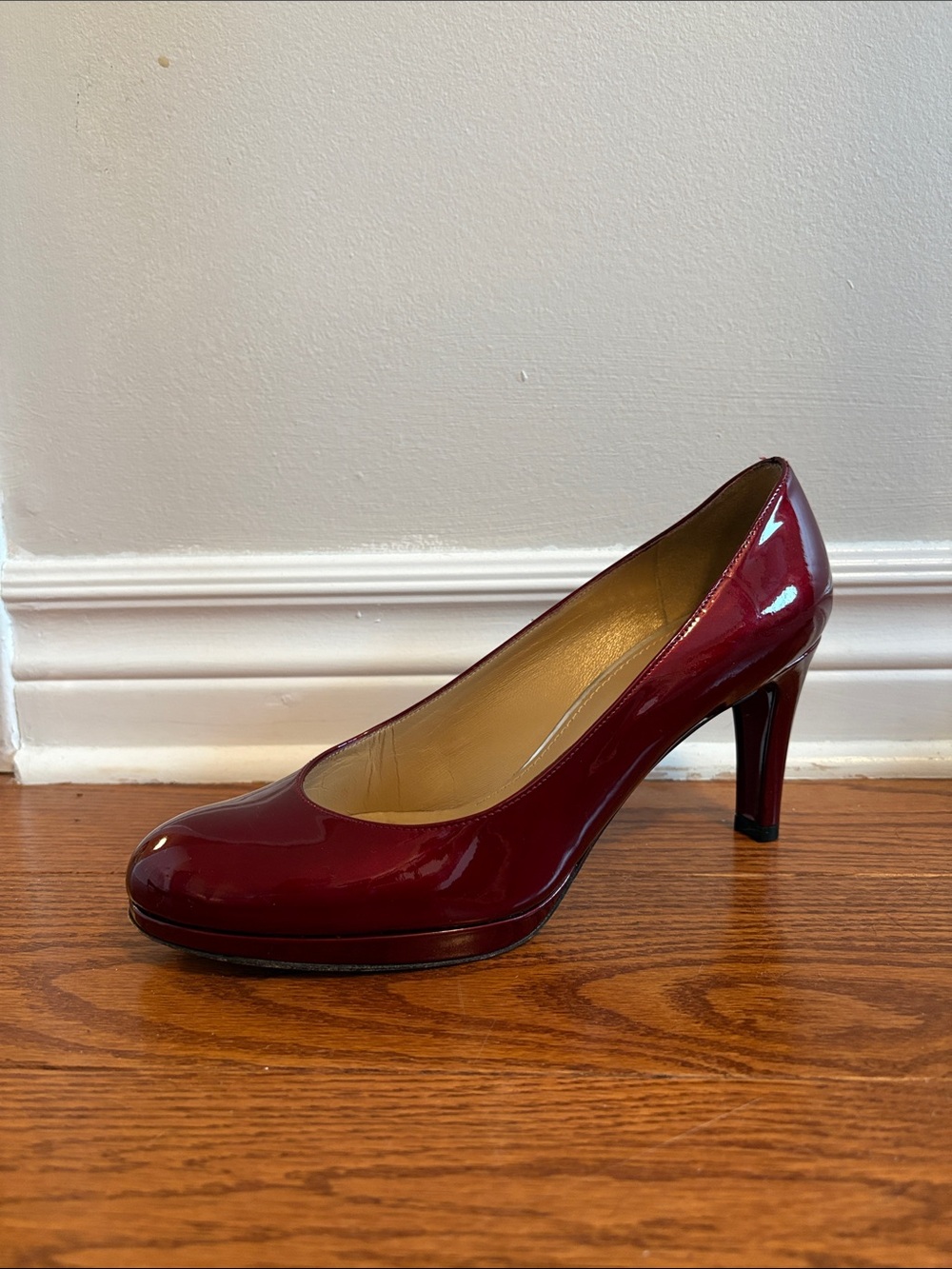 Stuart Weitzman Burgundy Patent Leather Round-Toe Pumps